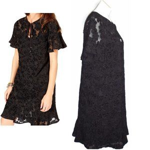 Michael Kors Open Tie Mesh Flounce Black Dress L